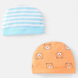 Doodle Poodle 100% Cotton Knit Stripe Print Caps Pack of 2 White & Orange - Diameter 11.5 cm-image-78