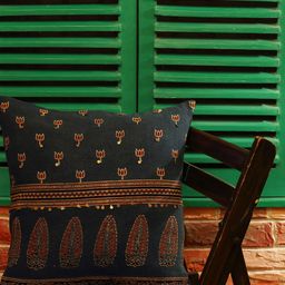 Vanchai Ajrak Handcrafted Organic Cotton Cushion Cover - Indigo-image-24