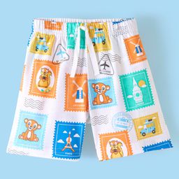 Babyhug Cotton Knit Elasticated Shorts with Draw Cord Animal Print - Grey-image-52
