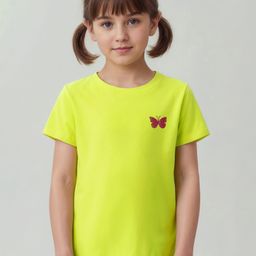 Pine Kids 100% Cotton Half Sleeves Round Neck T-Shirt Floral Print - Yellow-image-4