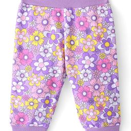 Babyhug Cotton Looper Knit Full Length Floral Print Lounge Pant - Purple-image-82