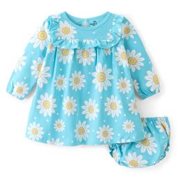 Doodle Poodle 100% Cotton Knit Full Sleeve  Frock with Bloomer Floral Print -Blue Radiance-image-46