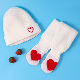 Babyhug Woollen Cap & Muffler Set with Heart Design - White-image-67