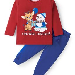Babyhug Single Jersey Knit Full Sleeves Animal Printed T-Shirt & Lounge Pant Set- Red & Blue-image-91