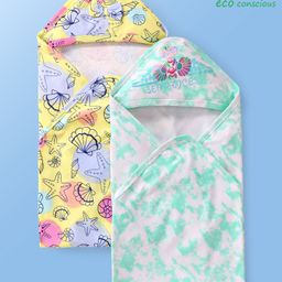 Babyoye Eco Conscious 100% Cotton Wovenwith Eco Jiva Finish Hooded Wrapper with Sea PrincessPrint L 81 x B 81 cm Pack of 2 - Yellow &Green-image-51