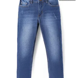 Pine Kids Woven Full Length Solid Washed Denim Jeans - Blue-picture-44