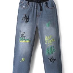 Pine Kids Woven Full Length Washed Denim Jeans With Text Print - Blue-picture-49