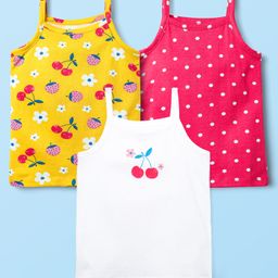 Babyhug 100% Cotton Single Jersey Knit Sleeveless Slips With Polka Dots & Tropical Theme Print Pack Of 3 - Pink White & Yellow-image-74