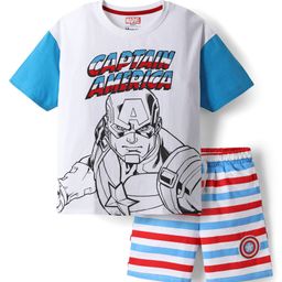 Honeyhap Marvel Single Jersey Knit Half Sleeves Shorts Night Suit With Captain America Graphics - White-image-94