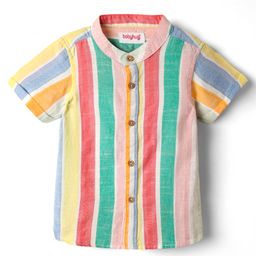 Babyhug 100% Cotton Half Sleeves Striped Shirt With Mandarin Collar - Multicolour-image-50