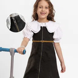Hola Bonita Cotton Woven Full Sleeves Frock With Inner Tee & Belt - Black-picture-28