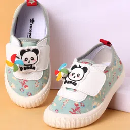 Cute Walk by Babyhug Casual Shoes with Velcro Closure Floral Print & Panda Applique - Green-picture-12