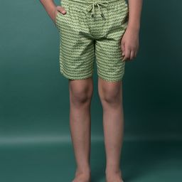 CRIMSOUNE CLUB Cotton Woven Abstract Printed Shorts - Green-image-87