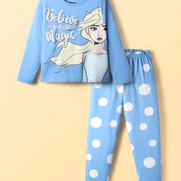 Pine Kids Disney Single Jersey Knit Full Sleeves Night Suit with Elsa Graphics - Light Blue-picture-27