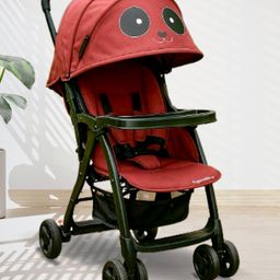 ANGELS & MICE Panda Baby Stroller Pram Newborn-3 Years, Iron, Food Tray, Foldable Baby Trolley with Safety Harness, Recline Seat & Extendable Canopy, Lightweight Baby Carrier & Pram, Maroon-image-100