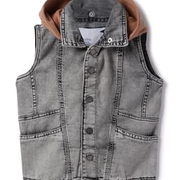 Tales & Stories Cotton Knit Sleeveless Solid Light Winter Hooded Jacket - Grey-picture-26