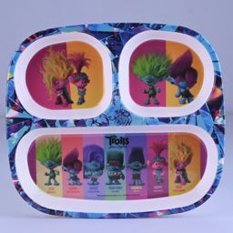 Servewell Trolls Theme 3 Section Rectangular Plate with Fork & Spoon - Multicolor image 2