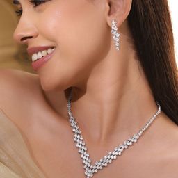 Rubans Rhodium-Plated Crystal White AD & Cubic Zirconia V-Shaped Necklace Set-picture-47
