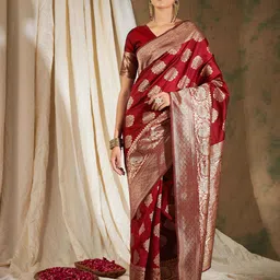 SHADOW & SAINING Woven Design Zari Silk Blend Banarasi Saree-16