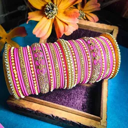 RIJOLI Set Of 42 Gold-Plated Stone Studded & Beaded Jhumka Latkan Bangles-21