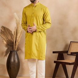 SWAGG INDIA Geometric Woven Design Mandarin Collar Straight Kurta-picture-41