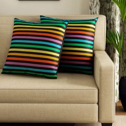 SWAYAM Multicoloured Set of 2 Striped 24" x 24" Square Cushion Covers-21