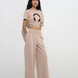 Studiofit by Westside Light Beige Headphone Printed Cotton T-Shirt-image-15