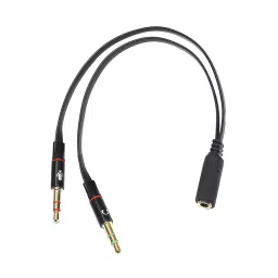 Sii 20cm Gold Plated 2 Male to 1 Female 3.5mm Mic Audio Y Splitter Cable for PC Laptop (Black)-31