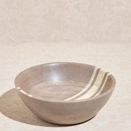 Westside Home Beige Stripe Printed Wooden Bowl - Medium-38