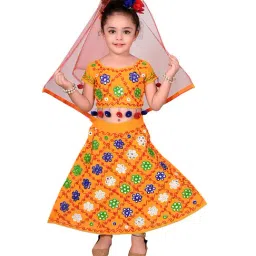 Ahhaaaa Kids Yellow & Red Embroidered Choli, Lehenga with Dupatta-picture-27