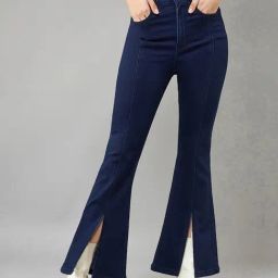 DOLCE CRUDO Dark Blue Denim Regular Fit High Rise Jeans-image-88