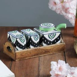 VarEesha Green Ceramic Sauce Bottle Holder with Tray - Set of 1-image-6