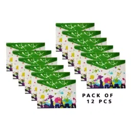 GENERIC Envelope Design Plastic Folder with Snap Button for A4 Size Green (Pack of 12)-image-0