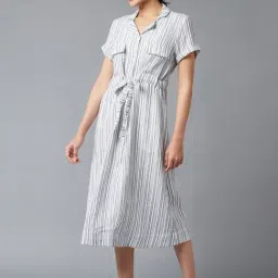 W Blue Cotton Striped A-Line Dress-image-47