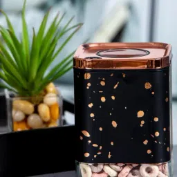 White Gold Black Glass Storage Jar with Lid (0.5L)-13