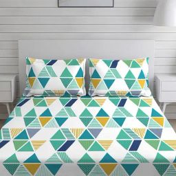 Layers Duracount Geometric Green 225 TC Cotton Queen Bed Sheet with 2 Pillow Covers-picture-30