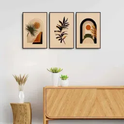 999Store Brown Canvas Wall Painting Panel With Fibre Frame - Set of 3-4