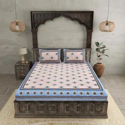 JaipurFabric Sky Blue Cotton 180 TC Double Bedsheet with 2 Pillow Covers-image-97
