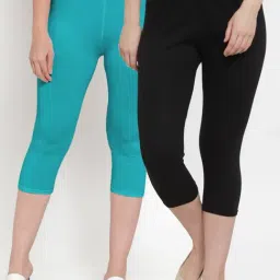 Gracit Black & Blue Mid Rise Capris - Pack Of 2-picture-9