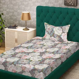 KLOTTHE Multicoloured Floral 300 TC Single Bedsheet with 1 Pillow Covers-image-57