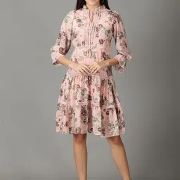 SHOWOFF Peach Floral Print A-Line Dress-image-71