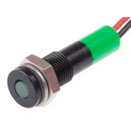 RS PRO Green Panel Mount Indicator 12V DC, Mounting Hole Size 6 mm, Termination Type Lead Wires, IP Rating IP67, Model No 7001864-11