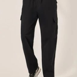 Styli Black Cotton Relaxed Fit Striped Joggers-image-41