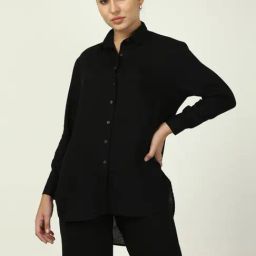 Saltpetre Elegant LInen Black Shirt with Trousers Co-ord Set-image-24