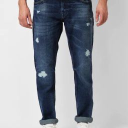 Spykar Blue Cotton Comfort Fit Distressed Jeans-image-92