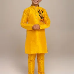 DEVOILER Boys Regular Dupion Silk Kurta with Churidar-picture-6