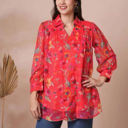 Fashor Red Floral A-Line Kurti-image-52