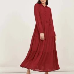 Styli Maroon Self Design Dress-picture-8