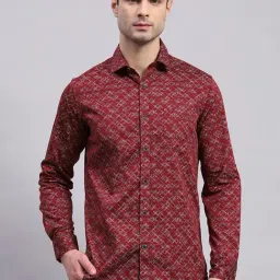 Monte Carlo Maroon Cotton Regular Fit Printed Shirt-picture-6