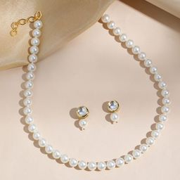 MANSIYAORANGE White Pearl Kundan Beaded Jewelry Set-53